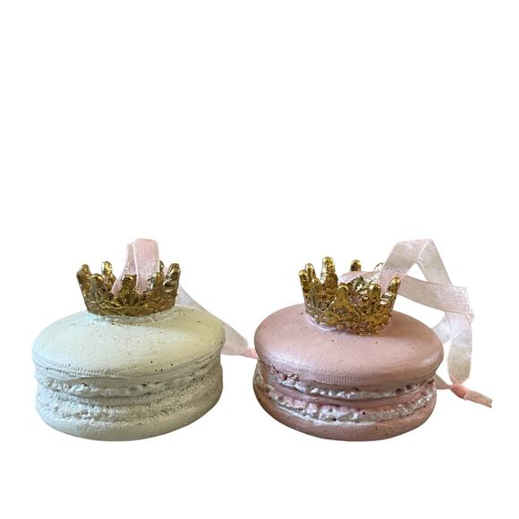 RACHEL ZOE Gold Crown Pastel Macaron Ornament Set of 6 Valentines Day Decor New - Picture 7 of 16